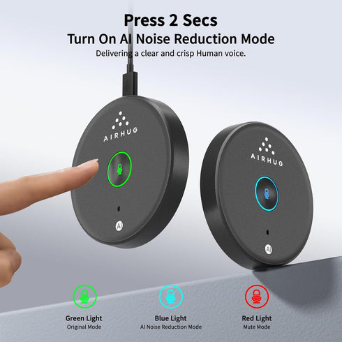 AIRHUG USB Microphone, Desktop Computer Mic, Mute Button with LED, AI Noise Reduction, Plug & Play