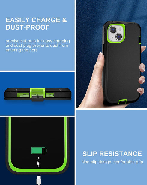 iPhone 13 Case (6.1") with 2 Tempered Glass Screen Protectors, Heavy Duty Military-Grade Full Body Drop Protection