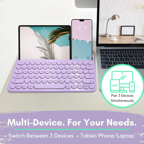 Macally Small Wireless Bluetooth Keyboard for Tablet and Phone, Rechargeable 78 Key iPad Keyboard with Stand - Purple