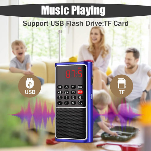 Leting Portable Radio with MP3 Speaker, FM Radio, Supports TF Card/USB/Music Recording, Rechargeable Battery Powered