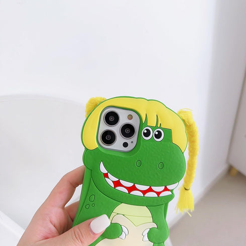 3D Cute Dinosaur Soft Case for iPhone 12 Pro Max, Creative Character Soft Silicone Case for Kids Teens (Braid Dinosaur)