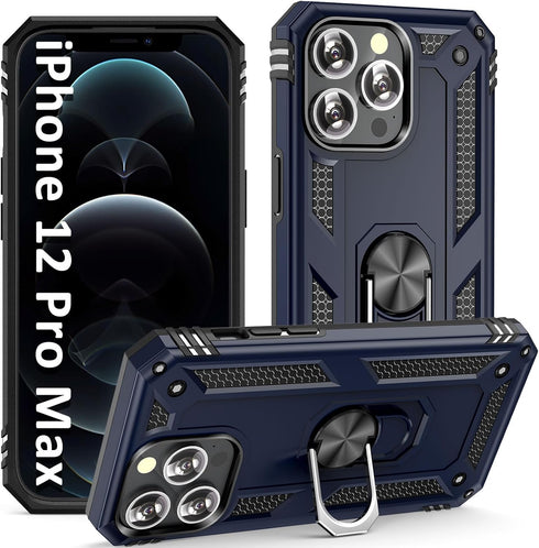 ADDIT iPhone 12 Pro Max Case, Military Grade Heavy Duty Protection, Kickstand Ring, Shockproof, Blue