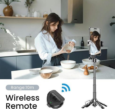 Linber 3-in-1 2 Portable Selfie Stick Tripod Grip with Cold Shoe Mounts Compact Extendable Phone Holder & Bluetooth