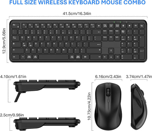 EAYBLLY 2.4G Set Wireless Keyboard and Mouse Combo, Full-Size Silent Ergonomic Keyboard and Mouse, Sleep Mode, Long