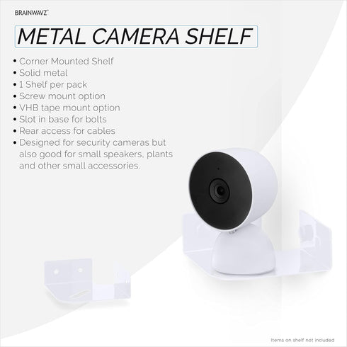BRAINWAVZ Small Metal Corner Shelf for Security Cameras, Baby Monitors, Home Decor, Adhesive & Screw-in Mount