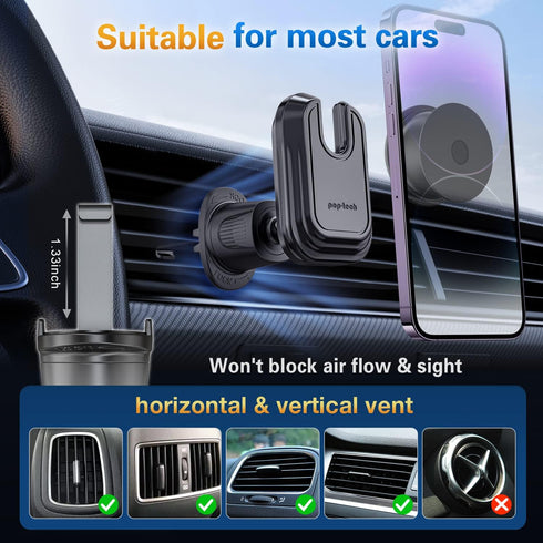 pop-tech Car Vent Phone Mount for Socket Grip, Air Vent Clip Holder Compatible with MagSafe Wallet Black & iPhone