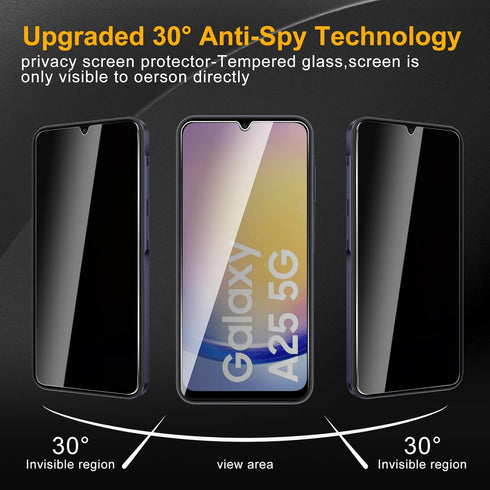 3 Pack Privacy Screen Protector for Samsung Galaxy A25 5G with 3 Pack Camera Lens Protector, Anti Spy Tempered Glass 9H
