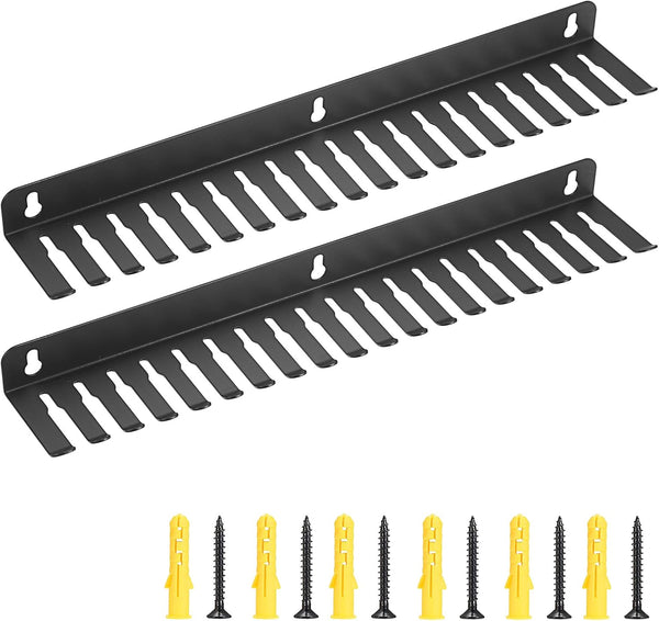 Sumnacon Wall Mountable Cable Hanger Organizer - 2 Pcs Steel Rack with 19 Cable Slots, Sturdy Black Cord Holder