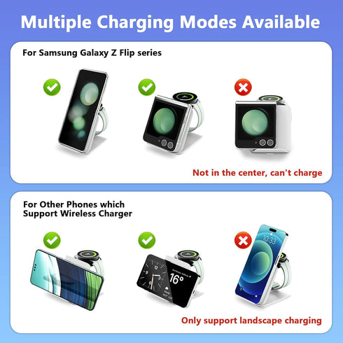 2 in 1 Foldable Travel Wireless Charger for Samsung Galaxy Z Flip - Fast Charging Station for Galaxy Z Flip 6/5/4/3,