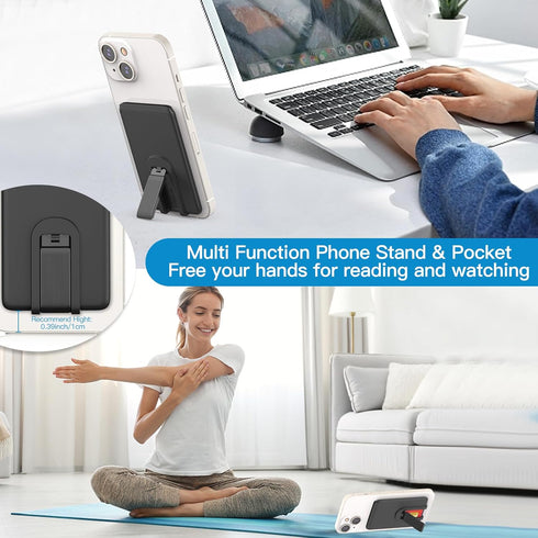 Senose Silicone Phone Card Holder, Stick on Credit Card Holder with Stand for Back of Phone, Anti Slip Compatible with