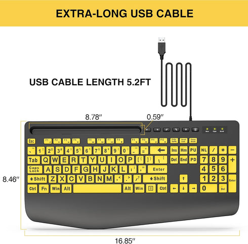 SABLUTE Large Print Keyboard Wired Computer Keyboards with Wrist Rest, Big Letters Easy to Read for Windows
