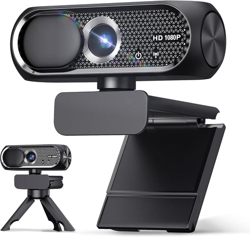 Shcngqio 1080P HD Webcam with Rotatable Tripod and Mic, Noise Cancellation, Privacy Cover,