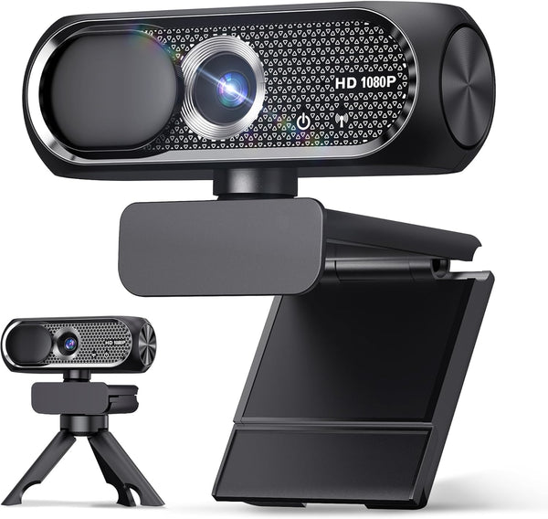 Shcngqio 1080P HD Webcam with Rotatable Tripod and Mic, Noise Cancellation, Privacy Cover,