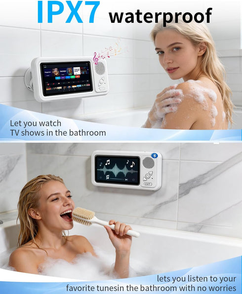NLCCLTQ Altavoz Shower Phone Holder Waterproof for iPhone Bathroom Fan with Speaker Bluetooth Water Proof Wall Mounted