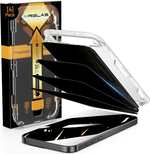 MRGLAS iPhone 15 Pro Max Privacy Screen Protector 4-Pack | 10X Military Grade, 9H Shatterproof, Auto-Alignment,