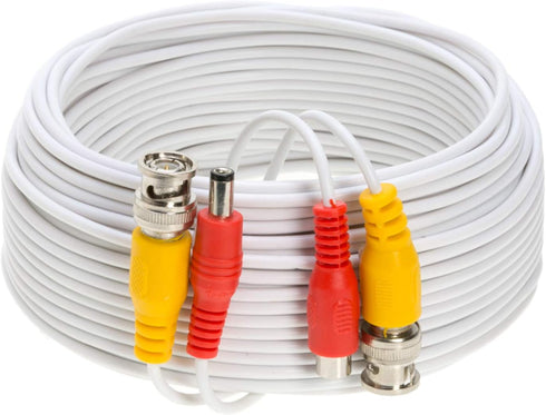 20FT White BNC Video Power Cable Extension Wire for CCTV, Security Camera, DVR, Surveillance System, Plug & Play
