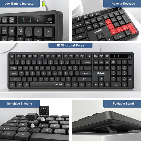 Hofotek 90% Silent Wireless Keyboard and Mouse Combo, Less Noise, Full Size Numpad, Ultra Slim, Quiet & Soft Touch