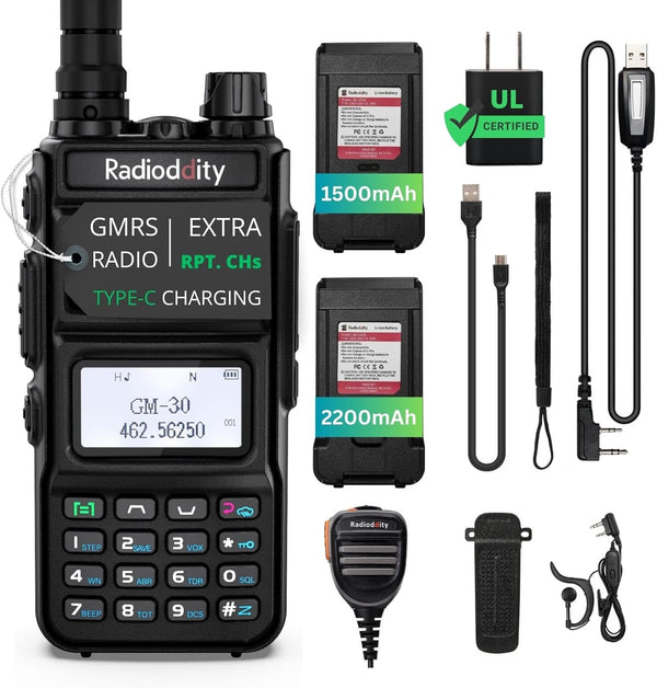 Radioddity GM-30 GMRS Handheld Radio - Long Range Two Way Radio with 11 NOAA Channels, Includes 2 Batteries