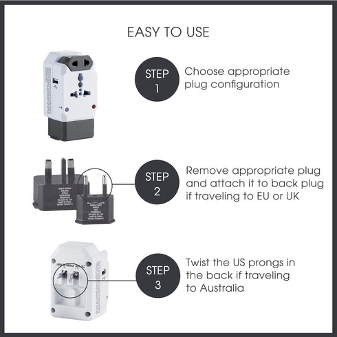 Conair Universal Travel Adapter with USB, All-in-One Worldwide Plug Adapter