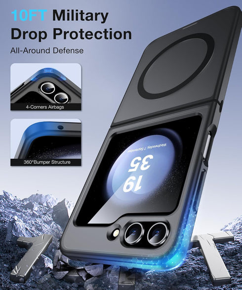 NO.1 Slim Hard Case for Samsung Galaxy Z Flip 5 - Translucent Matte, Anti-Fingerprint, Military Shockproof, Black,