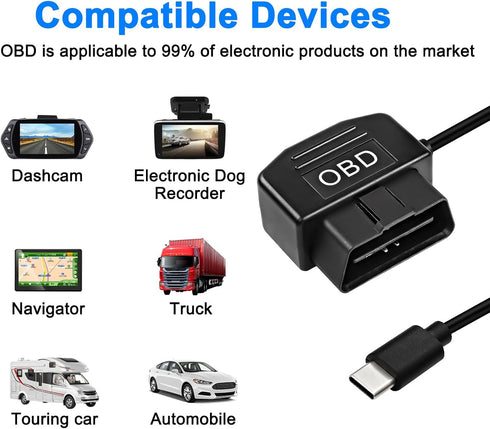 XMSJSIY OBD Power Cable for Dash Camera Type C OBD2 Power Adapter Hardwire Charger Cable for 24 Hours Surveillance