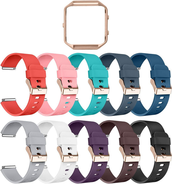LEEFOX 10 Pack Compatible Fitbit Blaze Bands with Rose Gold Frame, Sport Silicone Replacement Strap for Large