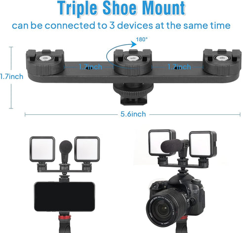 ChromLives Cold Shoe Mount Triple Shoe Mount Extension Bar Hot Shoe Adapter Camera Bracket with 1/4 Screw for Tripod/Microphone/LED Light Compatible with Canon Sony Camera