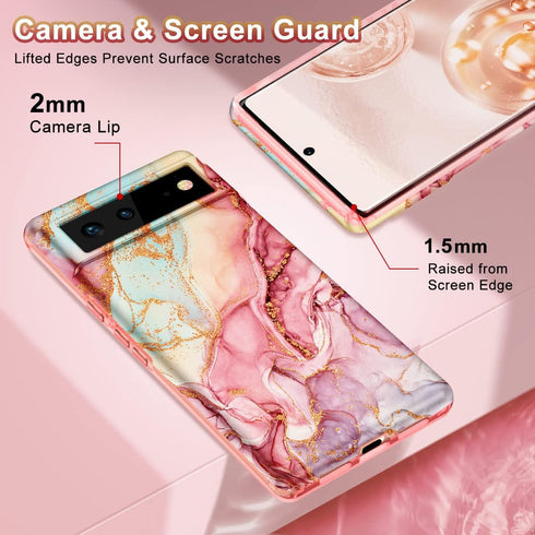 Btscase Gold Glitter Bling Marble Pattern Case for Google Pixel 6, Slim Fit Shockproof Cover for Women