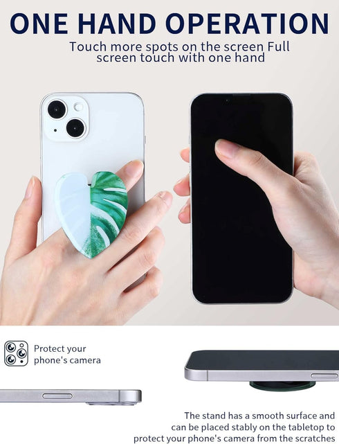 Macarrie 8 Pcs Tropical Leaves Phone Holder Green Plant Cell Phone Grip Holder Monstera Philodendron Anthurium Mobile