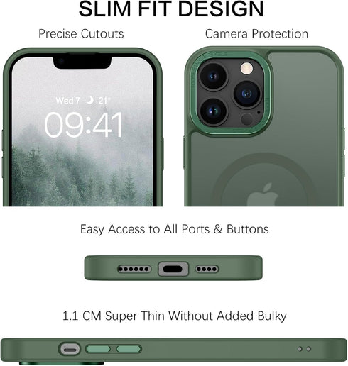 BENTOBEN iPhone 13 Pro Max Case, Dark Green Translucent Matte, Shockproof, MagSafe Compatible, 6.7" Protective Cover.