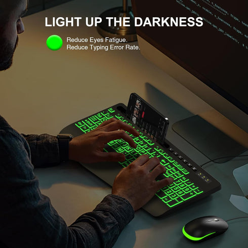 SABLUTE Large Print Backlit Computer Keyboards, Wired USB with 7-Color Backlit, Wrist Rest for Easy Typing
