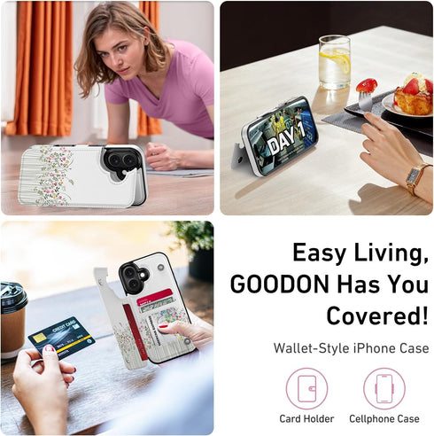 Goodon 17 3 for iPhone Case Wallet - Flip Folio Leather Cover with Trendy Floral Design, Card Slots & Kickstand
