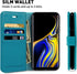 MONASAY Wallet Case for Galaxy Note 9, 6.4 inch, Light Blue Flip Folio Leather Cover with RFID Blocking