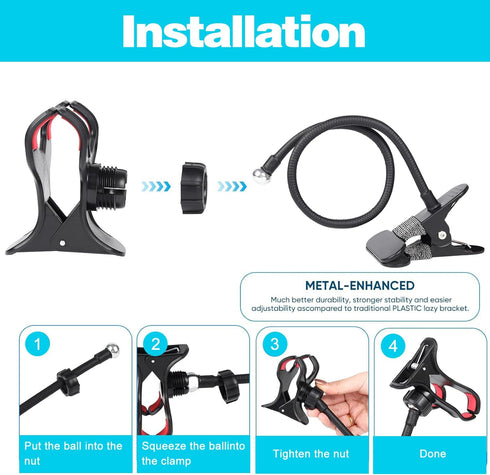 Bedside Phone Holder, Gooseneck Clip Flexible Arm Phone Holder, 360 Adjustable DIY Flexible Mobile Phone Bracket