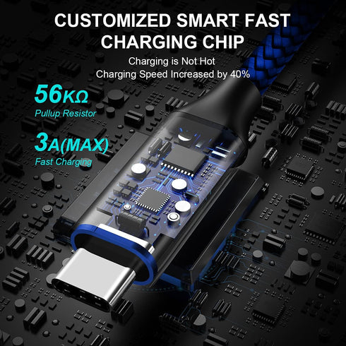 etguuds 1ft USB Type C Cable 2-Pack, 4.2A Fast Charging, Nylon Braided, Compatible with Samsung Galaxy & Moto G Series.