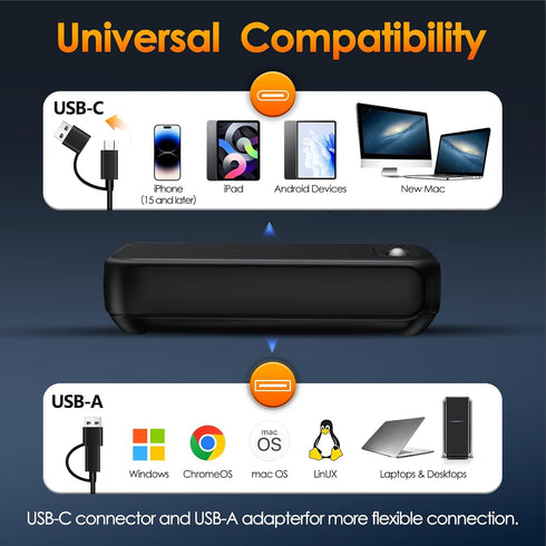 VkingMoR USB-A/USB-C Computer Speakers for PC Desktop, Wired Portable Mini Sound-bar for Monitor with Stereo Sound