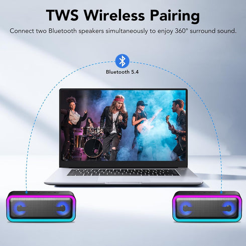 IKT 30W Bluetooth5.4, Bass,24H IPX7 Portable Bluetooth Speaker with Lights x Holidays/World Cup Stuffers, Loud Stereo