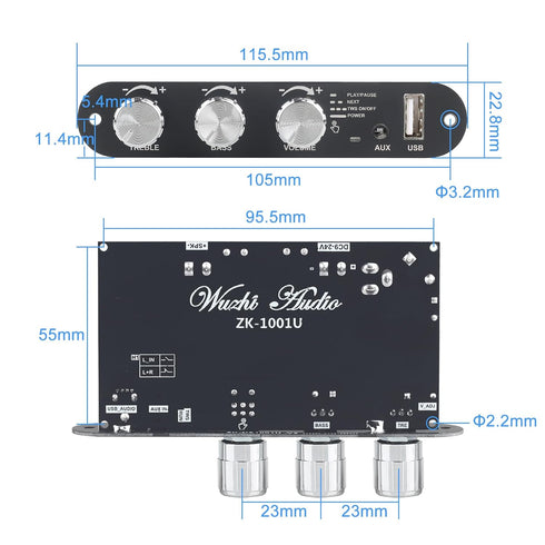 Wuzhi Audio ZK-1001U 100W 9-24V, Mono Amplifier Board with TWS, Power Output, Vehicle Amplifier Wide Voltage Input