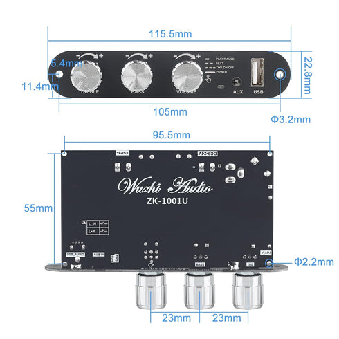 Wuzhi Audio 2PCS ZK-1001U 100W 9-24V, Mono Amplifier Board with TWS, Power Output, Vehicle Amplifier Wide Voltage Input