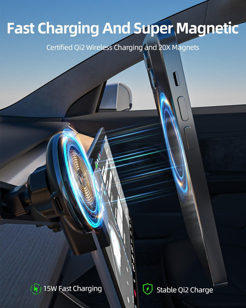 Qi2 15W Tesla Phone Mount Charger, Fast Wireless Charging Holder for Tesla Model Y/3, Compatible with iPhone 16/15