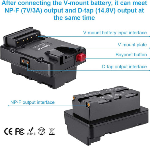 Fomito NP-F Dummy Battery to V-Lock V Mount Plate for Sony F970 F750 F550 Battery to Camera Monitor