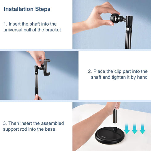 Cell Phone Stand for Recording, Height Adjustable Filming Phone Holder for Desk, 360 Degree Rotation Clamp Phone Stand,