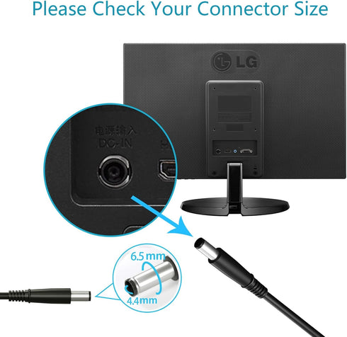 Power Cord for LG Monitor DC 19V 3.42A for 34" 32" 29" 27" 24" 23" 22" 20" 19" UltraWide IPS Curved LED 4K UHD LCD
