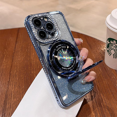 Fycyko Magnetic Case for iPhone 13 Pro Max, Blue Rhinestone Glitter, Shockproof Kickstand, Compatible with MagSafe