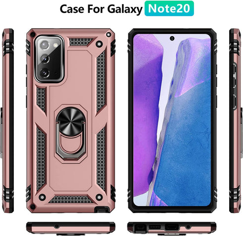 Samsung Galaxy Note 20 Case, Note20 5G Military-Grade Shockproof Cover with HD Screen Protectors, Rose Gold