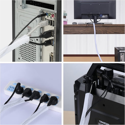 AGPTEK Cable Management Sleeve Cover, 2Pack 5ft, Cord Management System for Wires, White