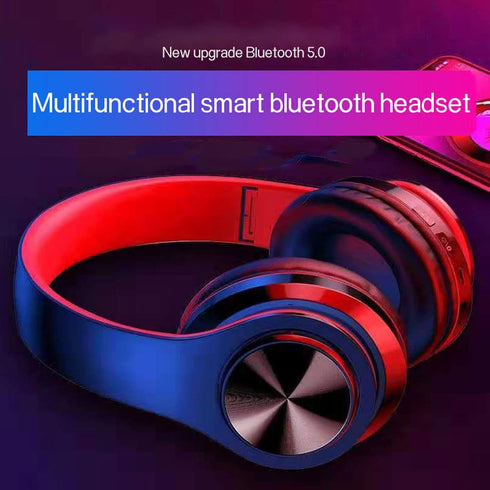 Wireless Bluetooth Headphones with Colorful LED Lights, Foldable HiFi Stereo for Home Office and Kids (Black Red)