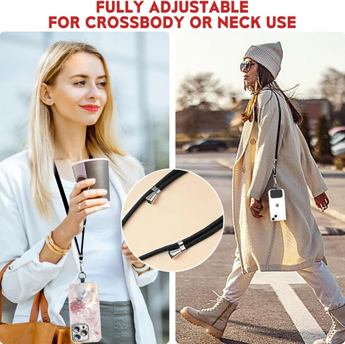RCHQOUTOR Phone Lanyard for Cellphone Case, Adjustable Crossbody Phone Strap with Tether Tab & Carabiner Clips