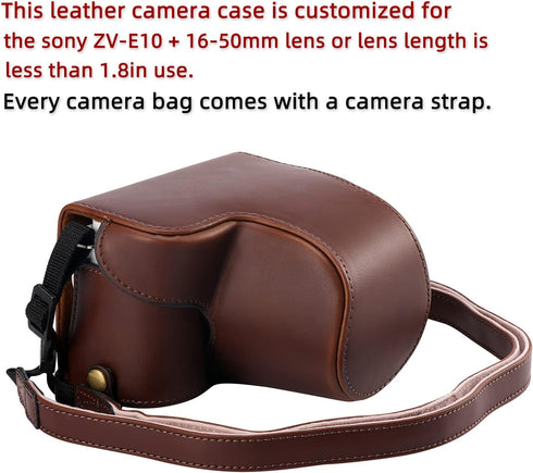 XEVN for Sony ZV-E10 Case, Premium PU Full Body Leather Camera Case Bag for Sony Alpha ZV-E10 with Shoulder Strap