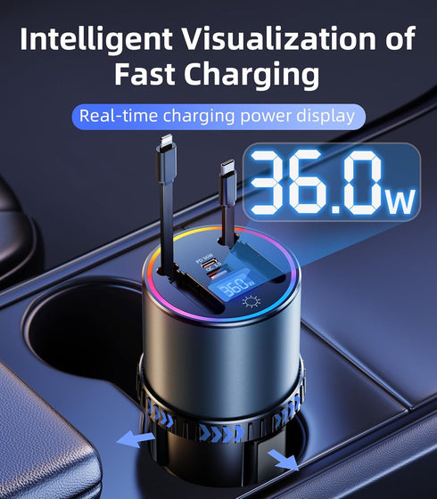 DICMKY 4 17 16 15 14 13 Retractable Car Charger USB Hub with RGB Light, Port Car Charging Station Cigarette Lighter